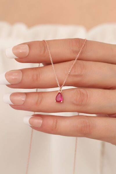 passion silver Damla Taşlı 14 Ayar Rose Altın Kaplama Kadın Kolye