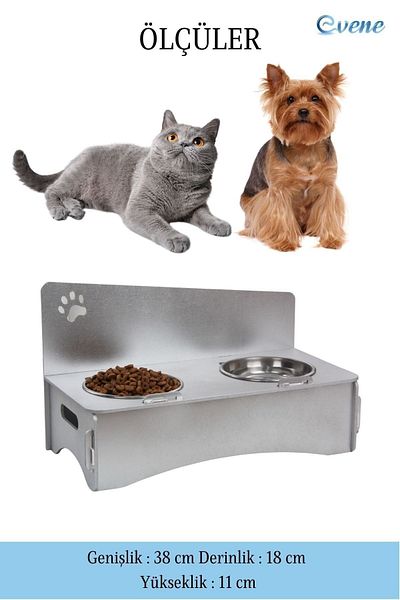 Evene Food Water Bowl Stainless Steel Rhinestone 2-Piece Wooden Cat and Dog Water Bowl Paw Model