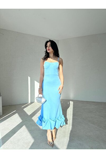 Afiş Butik Μίντι Φόρεμα Ασύμμετρο Κόψιμο - Καμπυλωτό στρίφωμα