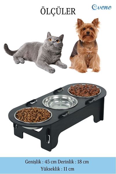Evene Food Water Bowl Stainless Steel Rhinestone 3-Piece Wooden Cat and Dog Water Bowl Oval Model