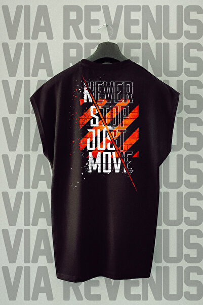 Vordevia Crni Sport T-shirt - Nikada ne staj, samo se kreći, leđa Štampano, b...