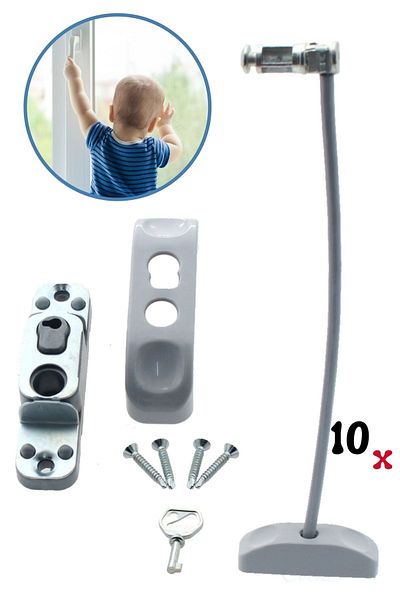 Evene Gray Window Lock with 10 Ropes Children's Safety Security Burglar Pimapen PVC Door Baby Lock