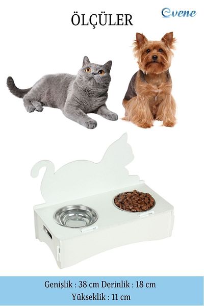 Evene Food Water Bowl Stainless Steel Rhinestone 2-Piece Wooden Cat and Dog Water Bowl Cat Backrest Model