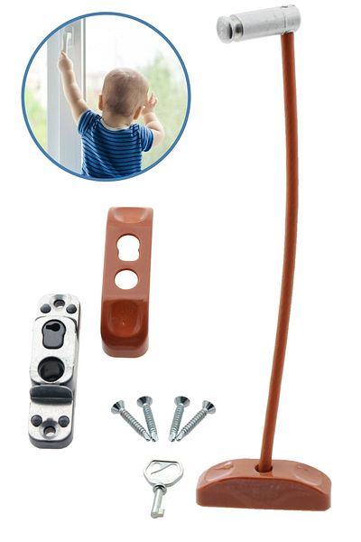 Evene Light Brown Window Lock with Rope Children's Safety Security Burglar Pimapen PVC Door Baby Lock