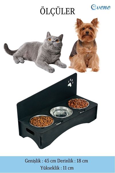 Evene Food Water Bowl Stainless Steel Rhinestone 3-Piece Wooden Cat and Dog Water Bowl Paw Model