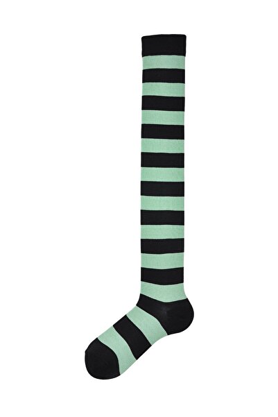 Design Socks Women's Black Khaki Striped Cotton Knee High Socks - Design Socks