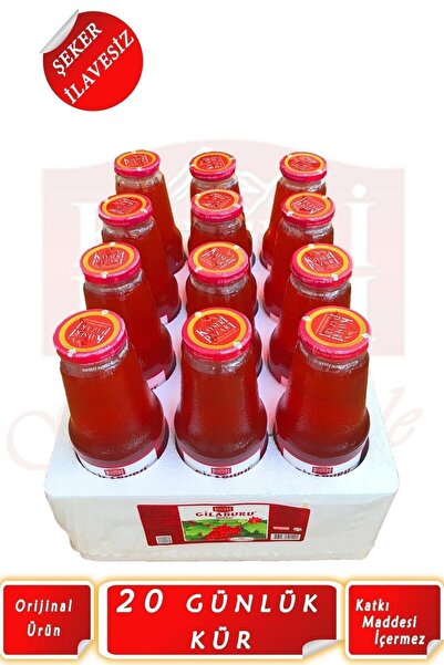 Kayseri Pazarı Gilaburu Suyu Nektarı 20 Gün Kullanım 1000ml 12 Adet Cam Şişe Şeker Ilavesiz