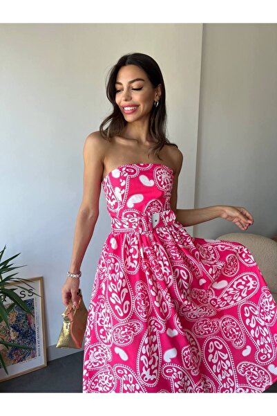 BETULAKSUBUTİK متعدد الألوان الفوشيه الأبيض العرقية منقوشة حمالة طوق حزام ميد...