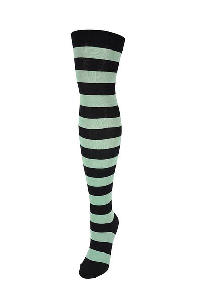 Design Socks Дамски черни каки раирани памучни чорапи над коляното - Дизайнерски чорапи