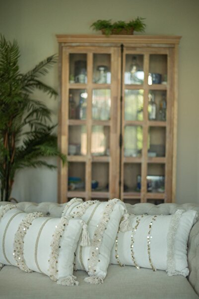 Bohemart وسادة مغربية مصنوعة يدويًا من الكتان بتصميم مملوء