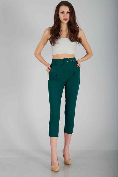 Feminist Wide Belted Ankle Leg Classic Trousers Emerald0303553
