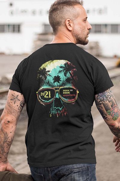 Ride or Die Μοτοσικλέτα Summer Tropical Skull Βαμβακερό μπλουζάκι μονό ζέρσεϊ