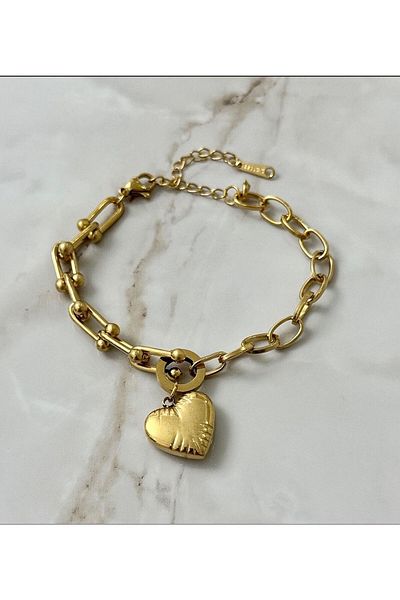 lolajewelry Luxury Steel Gold Steel Bracelet with Zircon Stone and Heart