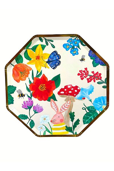 BalinMandalin 8-Piece Floral Patterned Cardboard Plate
