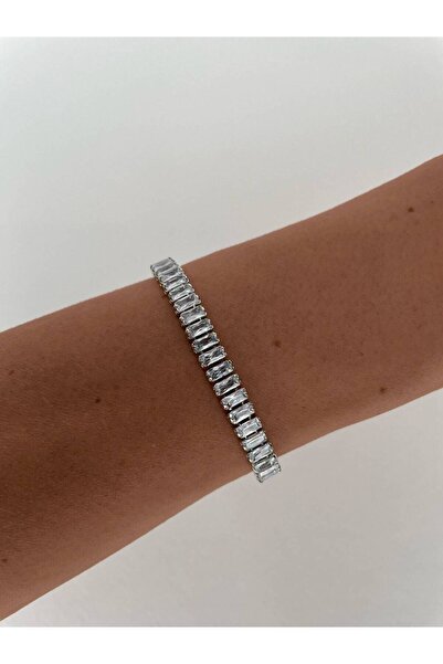 MOD10 Silver Waterway Steel - Large Baguette and Stone Detailed Bracelet