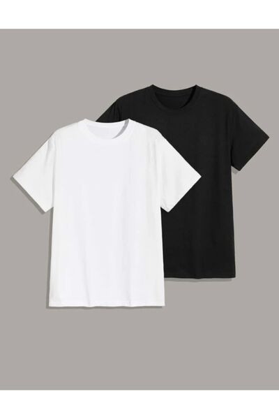 BETİLİNA 2 Pieces Black And White Plain Oversize T-shirt