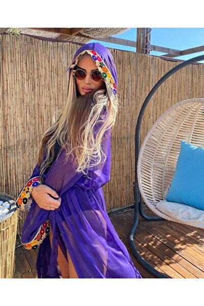 İambabydesign Uzun Mor Kapşonlu Pareo