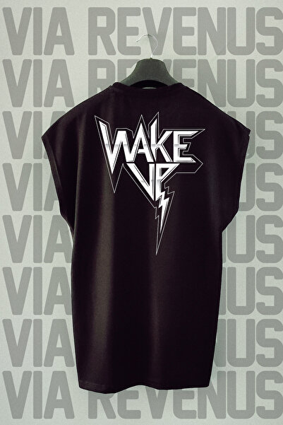 Vordevia Tricou negru Wake Up Gym - imprimat pe spate, mâneci zero