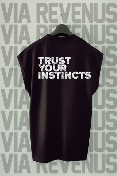 Vordevia Tricou negru de fitness - Trust Your Instincts, imprimat pe spate, m...