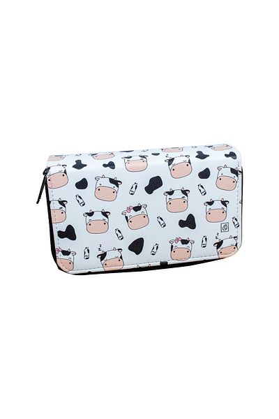 OneSize Pencil Case Cute Cows Kawaii Pattern Orginazer Three Compartments Vegan Leather (Pen Holder)