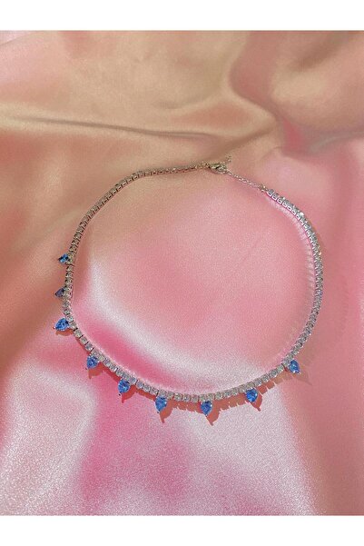 h&b design jewel Silver Mavi 9 Kalpli Suyolu Choker