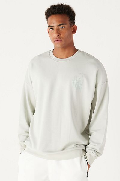 AC&Co / Altınyıldız Classics Ανδρικό μπλουζάκι Water Green Oversize Loose Cut Crew με στάμπα βαμβακερό φούτερ