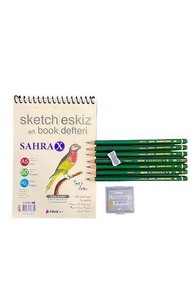 FOLİX ART A5 Sketchbook and Graduated Pencils Dough Eraser Pencil Sharpener - Set of 10