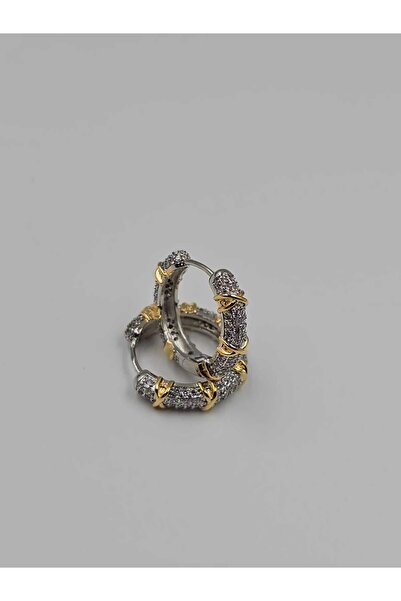 YUGENCONCEPT Gümüş Kaplama Tamtur Zirkon Taşlı Xoxo Model Vip Halka Küpe