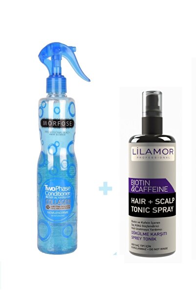 Morfose Kolajen Içerikli Iki Fazlı Fön Suyu 400ml + Biotin Kafein Sprey Tonik 250ml Hızlı Uzamaya Yardımcı