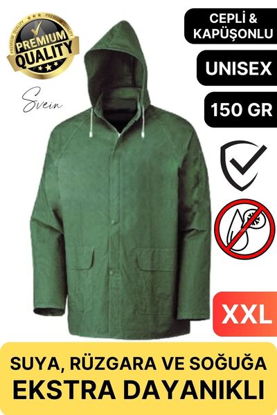 Svein Premium Green Unisex Top Coat - XXL 150gr, Κουκούλα, Τσέπη, Αδιάβροχο, ...