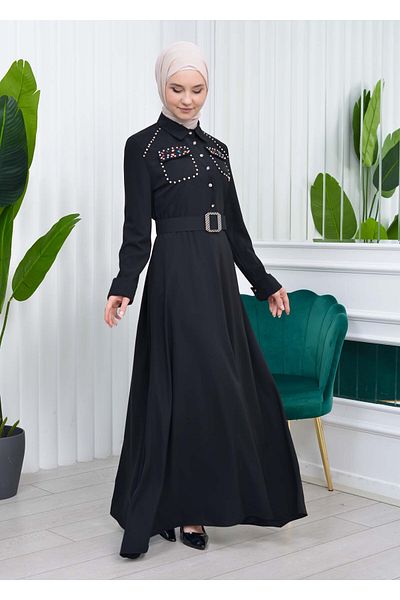 Modamix Beaded Belted Evening Dress 4037