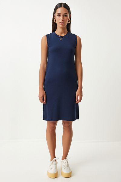 Happiness İstanbul Navy Blue Daily Combed Cotton Women's Dress - OW00046
