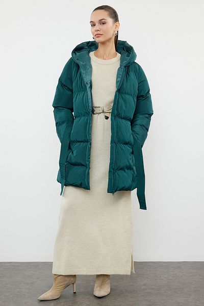 Trendyol Collection Tmavě zelená vodoodpudivá bunda s páskem - Regular Fit Twoaw23Mo00007