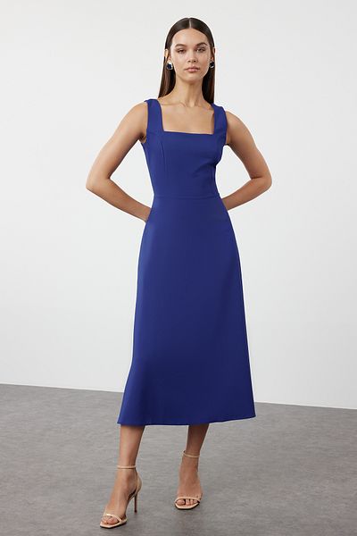 Trendyol Collection Saks lapos bélésű Midi szőtt ruha TWOSS24EL01038