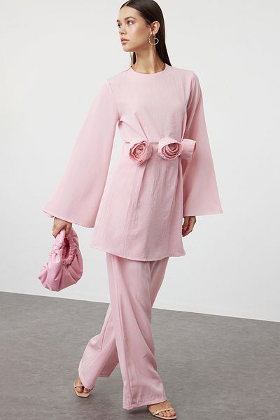 Trendyol Modest Dried Rose Woven Set - Front Rose/Flower Detail, Top and Bottom Set TCTSS24US00083
