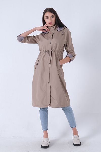 Feminist Beige Hooded Trench Coat - Side Pocket and Waist Tie Detail,44510343