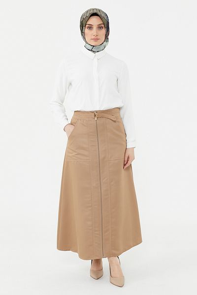 Setrms 2426000 Model Camel Skirt - Zipper Detail and Pocket