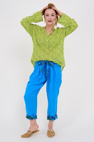 Park Moda 7651 BELT DETAIL CARROT LINEN PANT