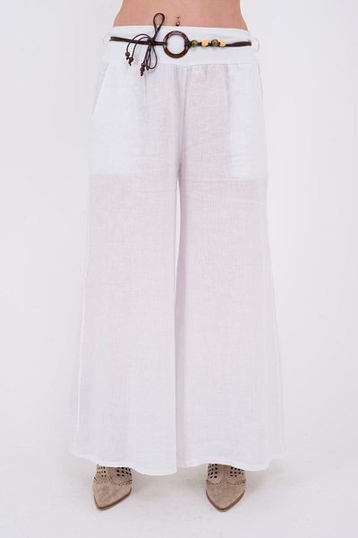 Park Moda 8730 Wide Leg Belted Linen Trousers