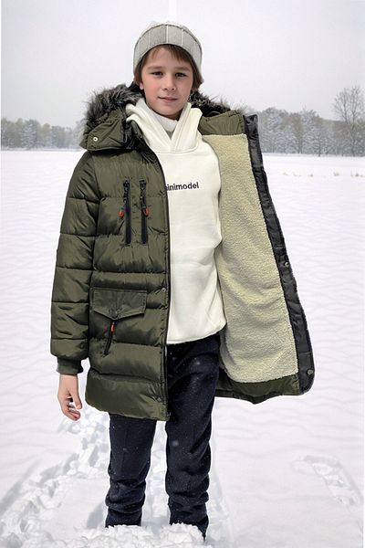 Asortix Boy's Coat Water and Windproof Fur Lined Detachable Hooded Coat Coat