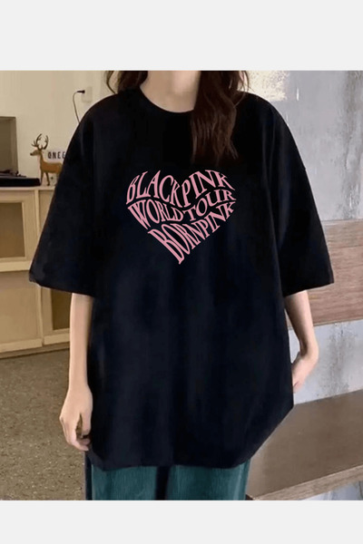 POPULUS Μπλουζάκι με μαύρο τριαντάφυλλο καρδιά