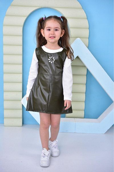TRENDİMİZBİR Unprinted 2 Piece Girls Leather Dress