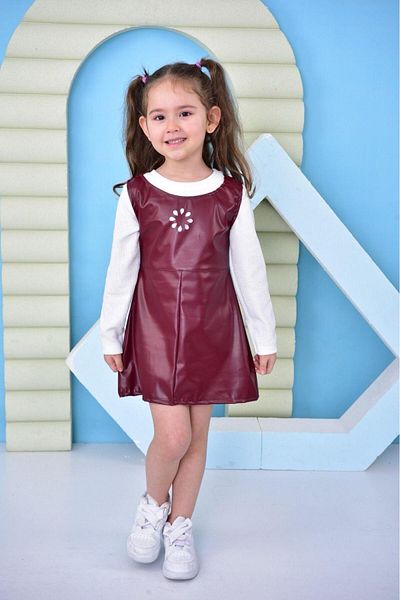 TRENDİMİZBİR Unprinted 2 Piece Girls Leather Dress