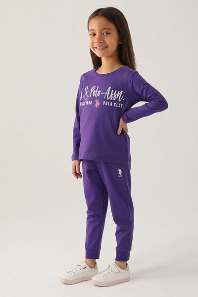 U.S. Polo Assn. Set de pijamale mov cu mânecă lungă pentru fete