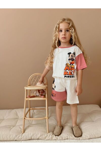 SACRO KİDS Mickey Mouse Desenli Şort T-Shirt Kız Çocuk Takım