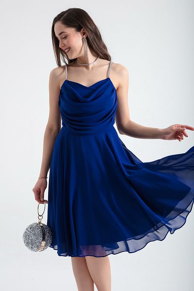 Lafaba Női Saks Stone Strap Midi estélyi ruha