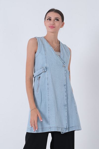 Feminist Blue Denim Vest - Double Breasted Collar, Double Pocket0801426