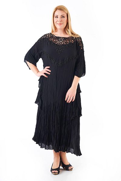 SİMİRNA OTANTİK Women's Madonna Guipure Lace Collar Three Quarter Sleeve Voile Cotton Authentic Dress