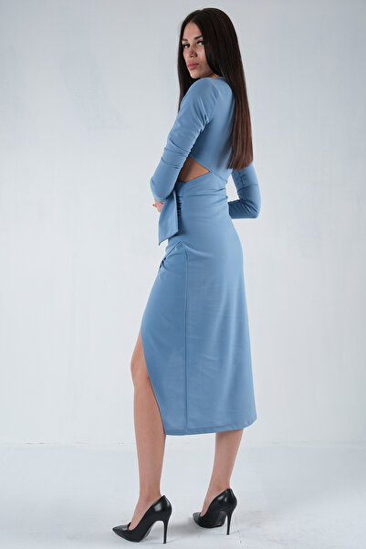 Feminist Yırtmaçlı Tokalı Elbise Bebe Mavi 0104025