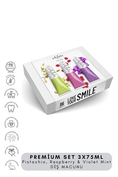 OHLALA Pistachio, Raspberry & Violet Mint Premium Set 3 x 75 ml Toothpaste